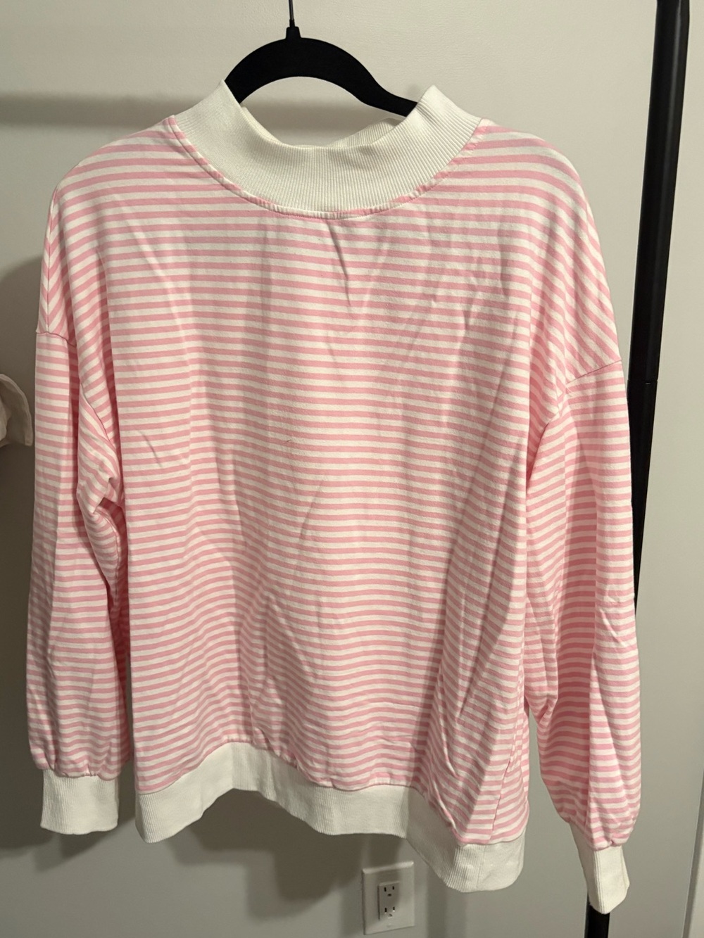Striped Pink and White Mockneck Sweatshirt